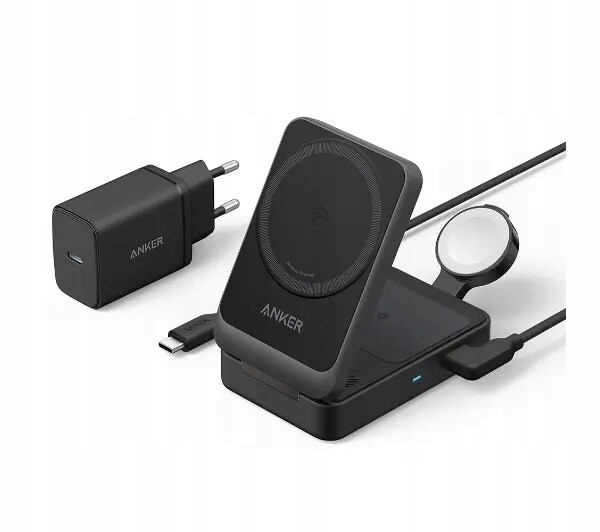 Magnetická indukční nabíječka Anker MagGo 15W 3v1 černá pro Apple