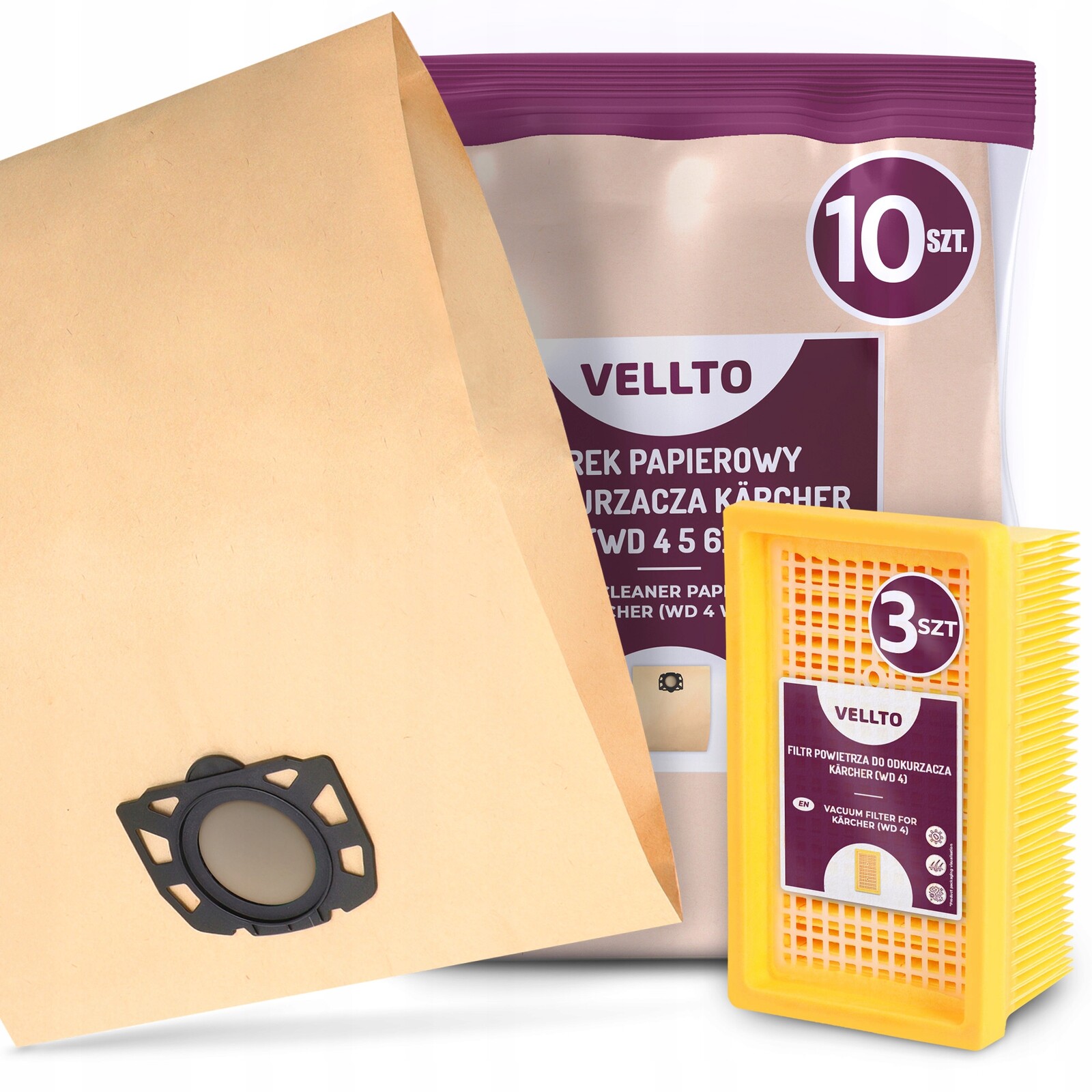 10 x Sáček do vysavače Kärcher WD4 WD5 WD6 MV4 MV5 MV6 3x Vzduchový filtr E3