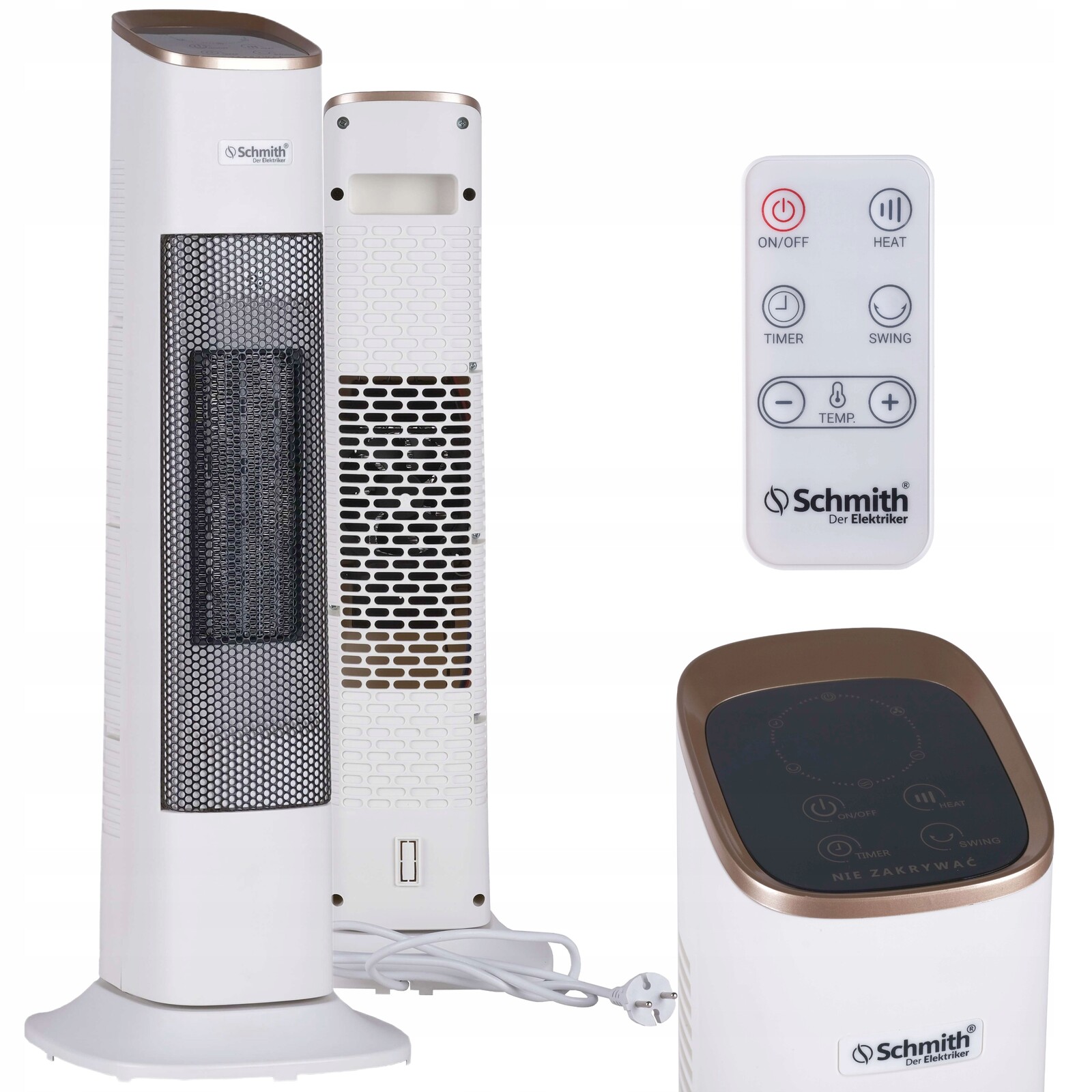 Schmith Sloupcový Keramický Ohřívač 1000/2000 W, Oscilace, Led Časovač Dálkové Ovládání