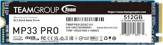Ssd disk Team Group 512 Gb M.2 PCIe NVMe MP33 Pro Solid State Drive