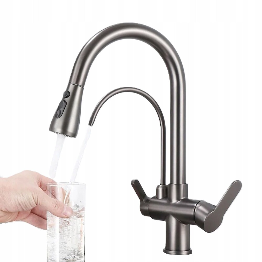 Třícestná baterie pro filtr Gun Grey Šedá Mosazná výpusť Ww