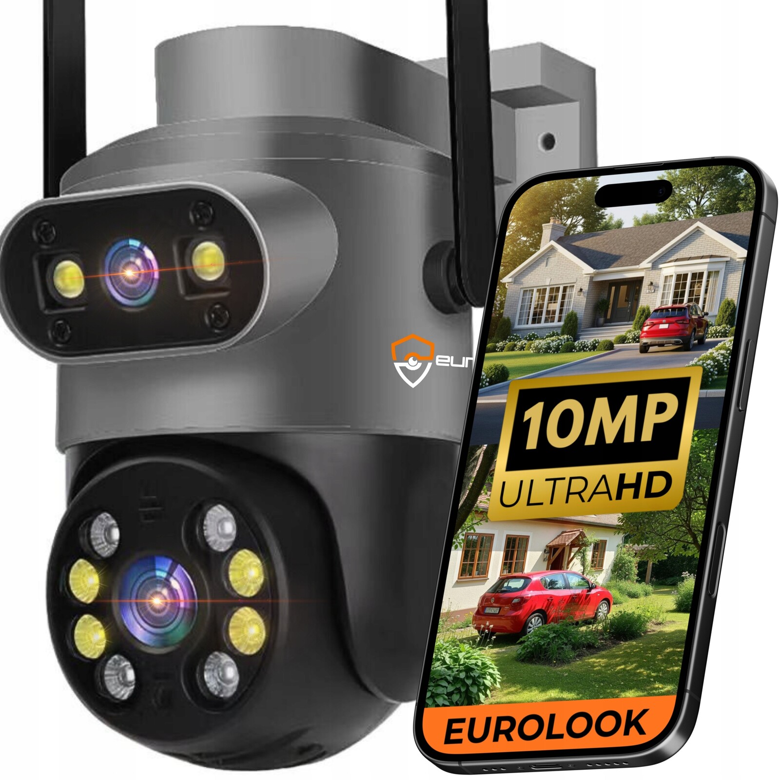 Dvojitá Venkovní Otočná Wifi Kamera 10 Mpx Ultra Hd Mikrofon Funkce Ai