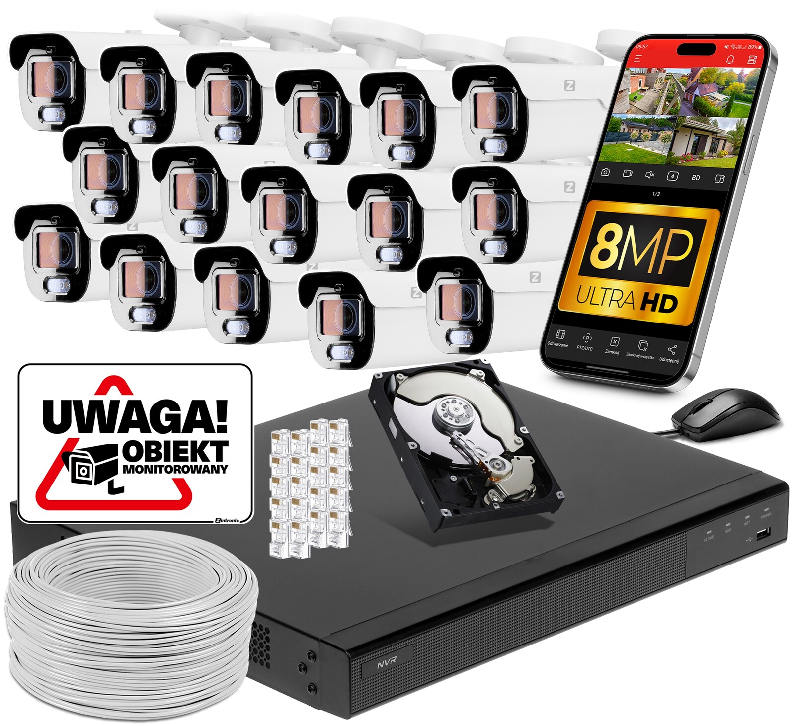 Sada monitorování 16 Ip kamer Poe 8MP 4K B8 Ultimate DLM Audio ZOOMx5