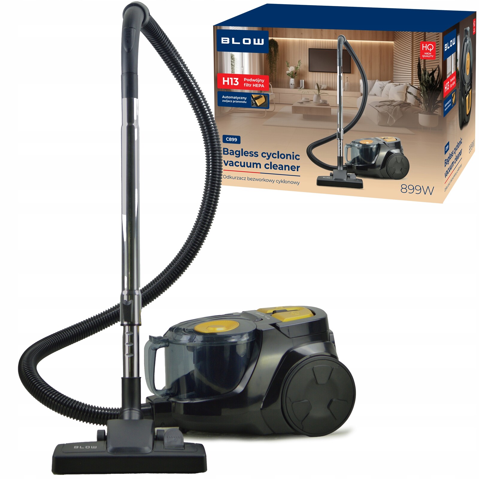 Bezsáčkový Cyklónový Vysavač S Výkonným Hepa Filtrem, Turbokartáč 899 W