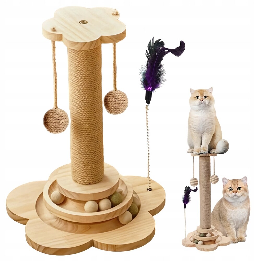 Pevné Škrabadlo Pro Kočky 44.5 CM S Míčem Toy Sisal Zabraňuje Poškození Nábytku