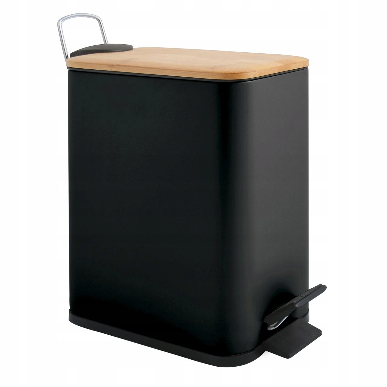 Spirella pedálový odpadkový koš Erik, matná černá, ocel, bambusové víko, 5