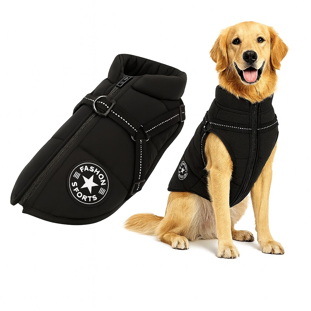 Zimní oblečení Bunda pro psa na zimu Černá s ramenními popruhy Velikost 5XL XXXXXL
