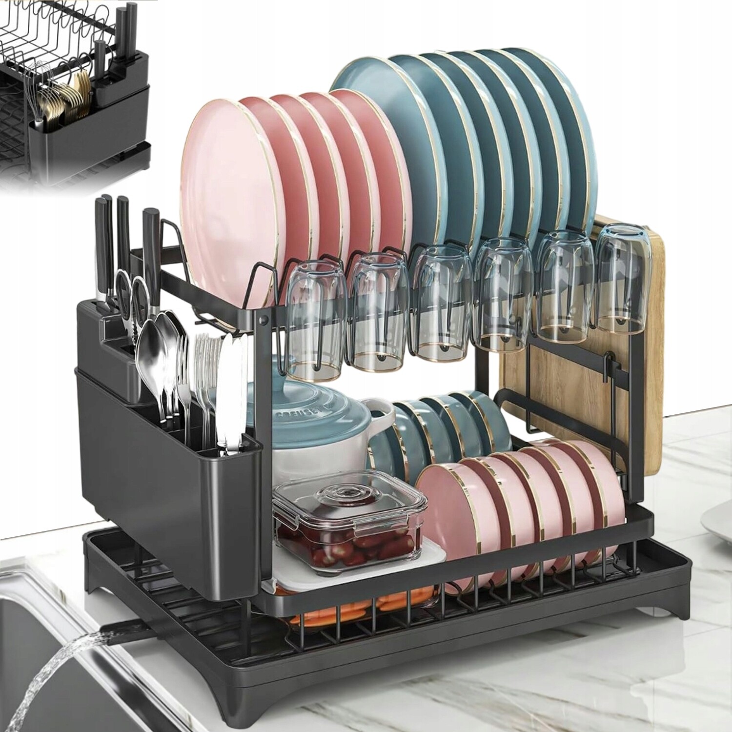 Odkapávač Na Nádobí Odkapávač Na Talíře Velká XXL Dvouúrovňová 42x32x30 Černá