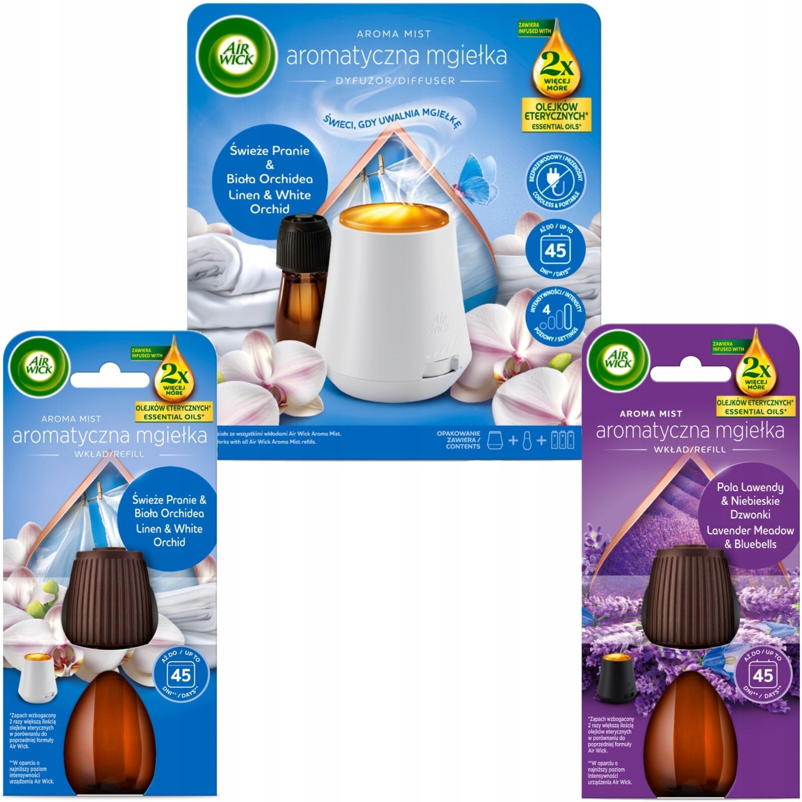 Air Wick Mlha Komplet Čerstvé Prádlo Bílá Orchidej Náhradní náplň 2x20 ml