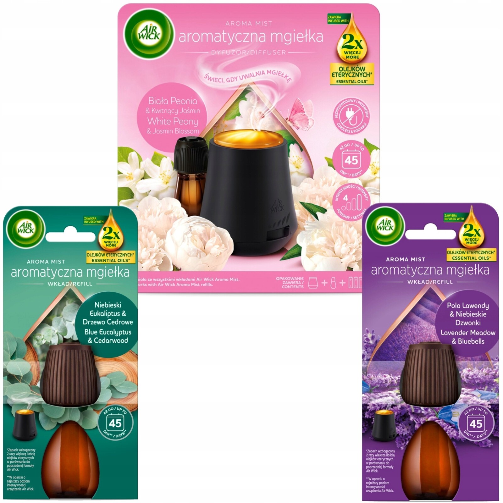 Air Wick Mlha Komplet Bílá Pivoňka Kvetoucí Jasmín Náhradní náplň 2x20 ml