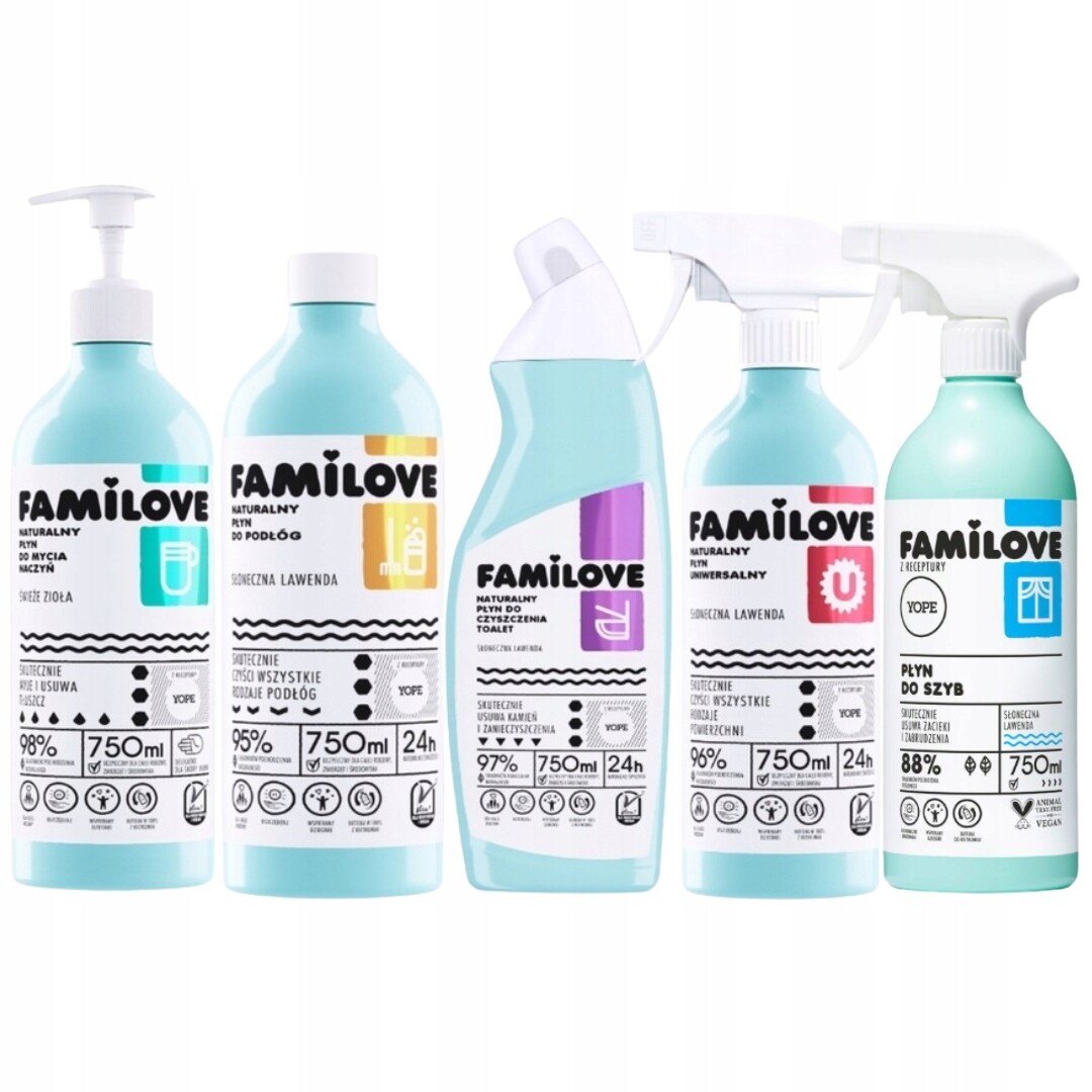 Yope FamiLove Čisticí kapalina na podlahy Wc Univerzální sklo Mix 5 ks
