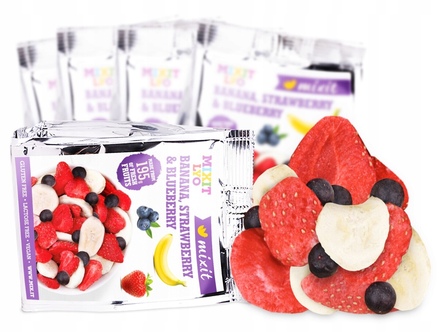 2 x 5-BALENÍ Lyofilizované Ovoce Do Kapsy Mixit Banán Jahoda Jahoda 11