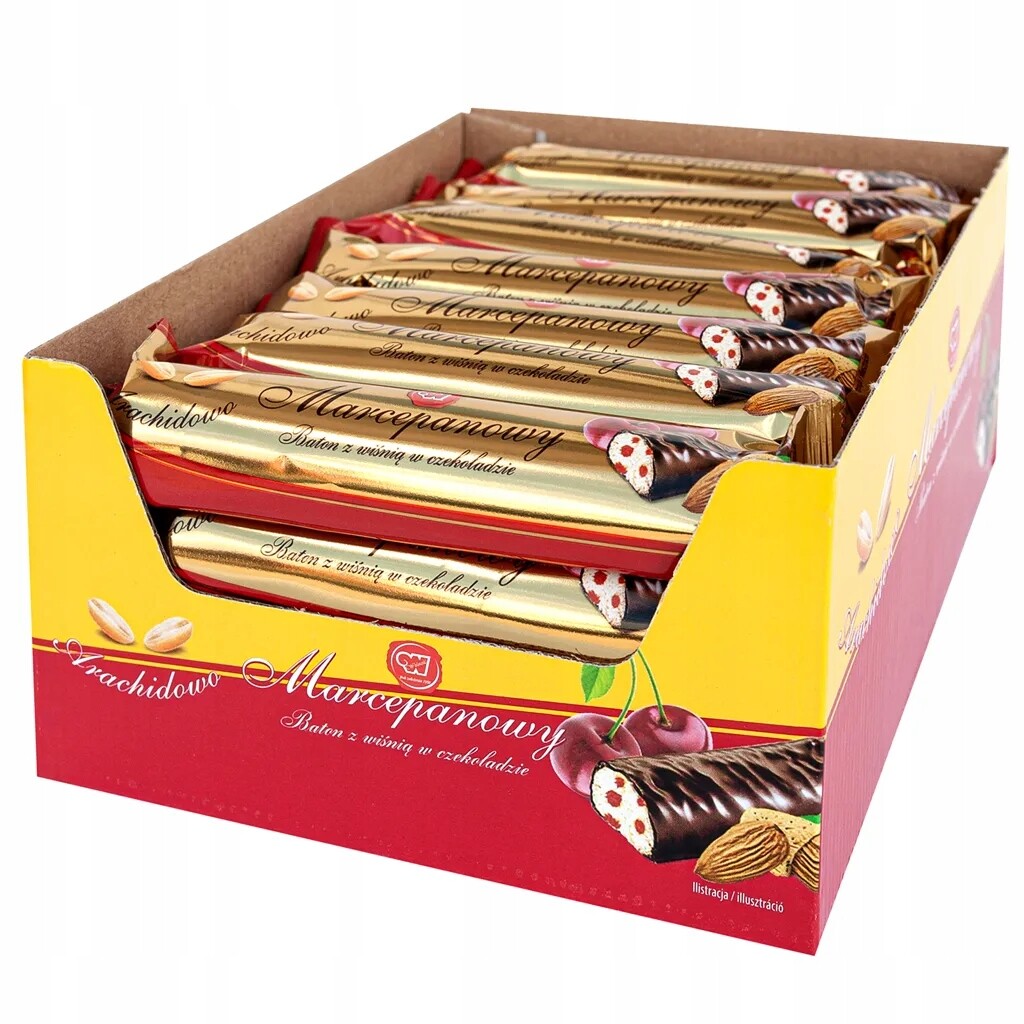 Tyčinka z Arašídově mandlové hmoty se sušenými třešněmi v čokoládě 50 g