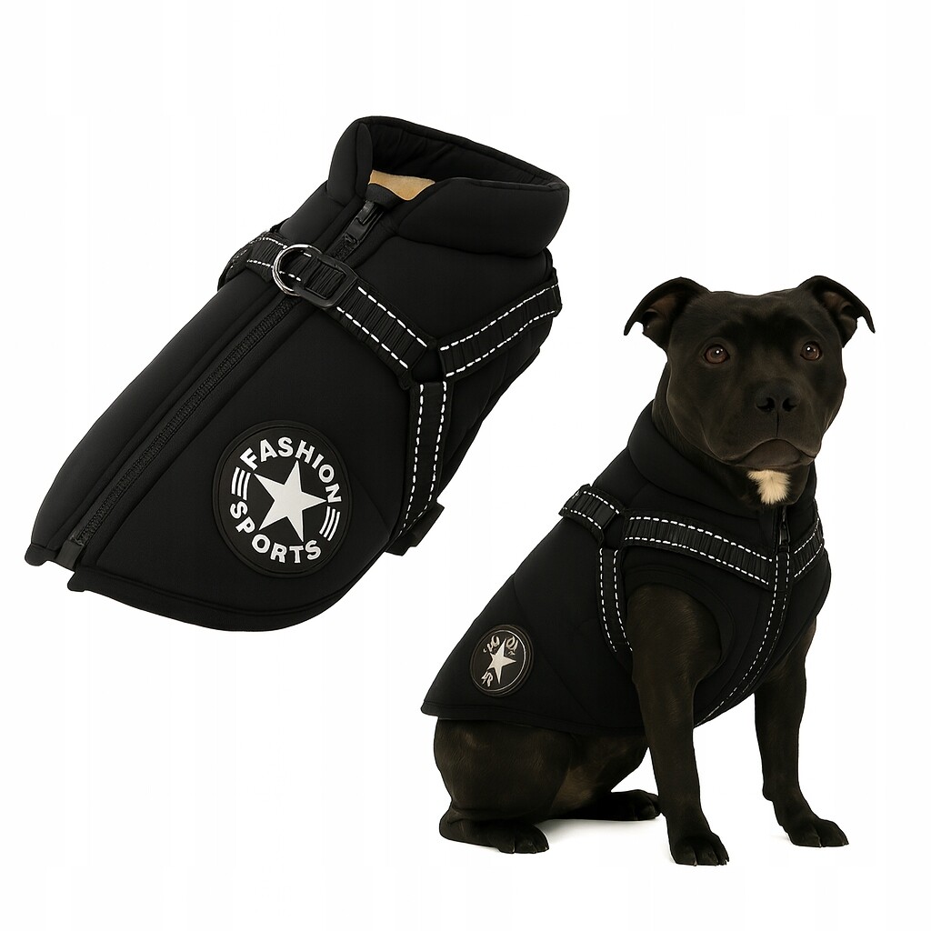 Zimní oblečení Bunda pro psa na zimu černá s ramenními popruhy Velikost 3XL XXXL