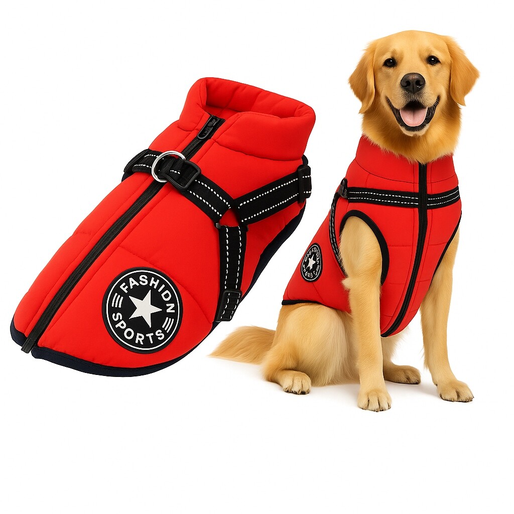 Zimní oblečení Bunda pro psa na zimu Červená s ramenními popruhy Velikost 5XL Red