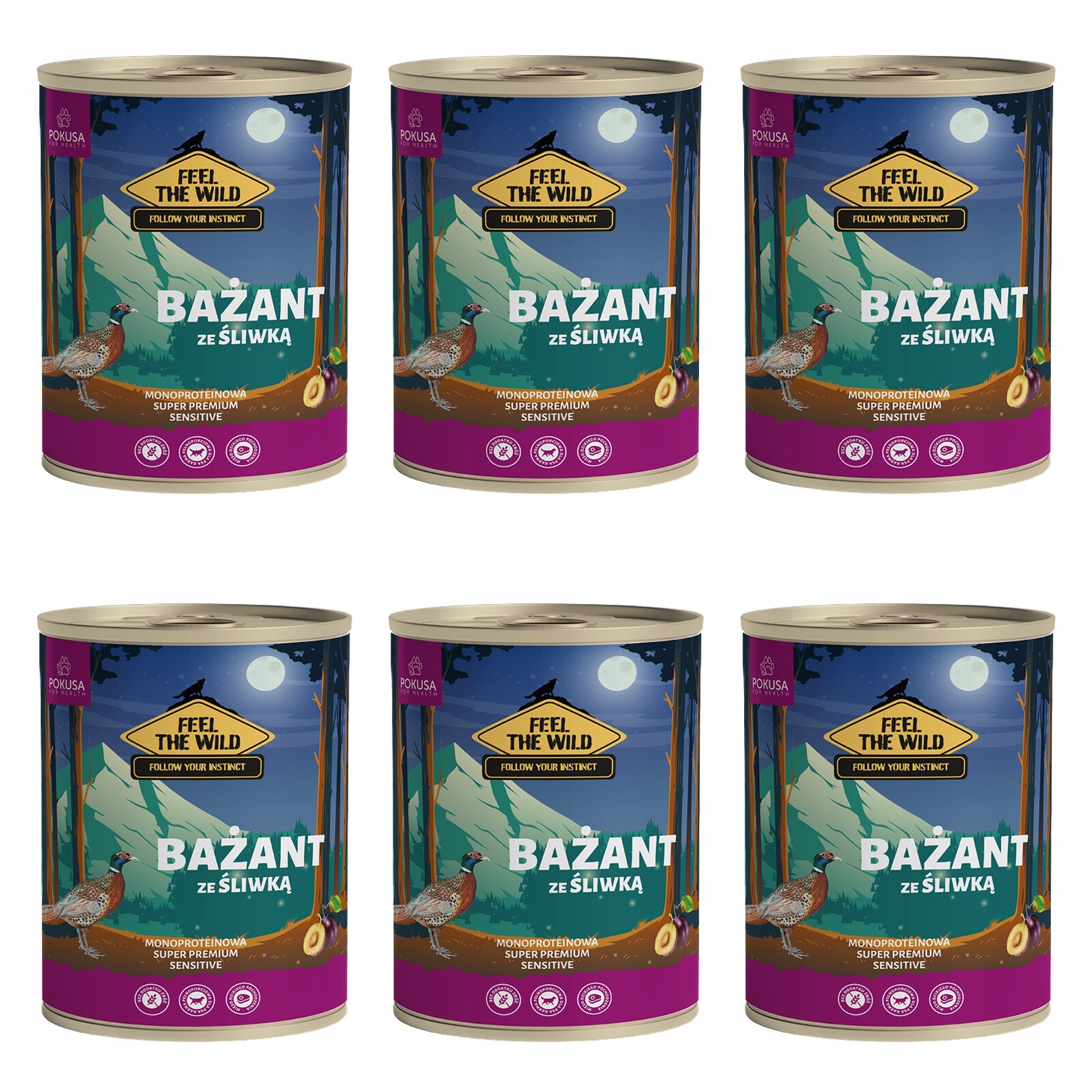 Pokusa Feel The Wild Bažant se švestkou krmivo mokré pro psa 6x800g Set