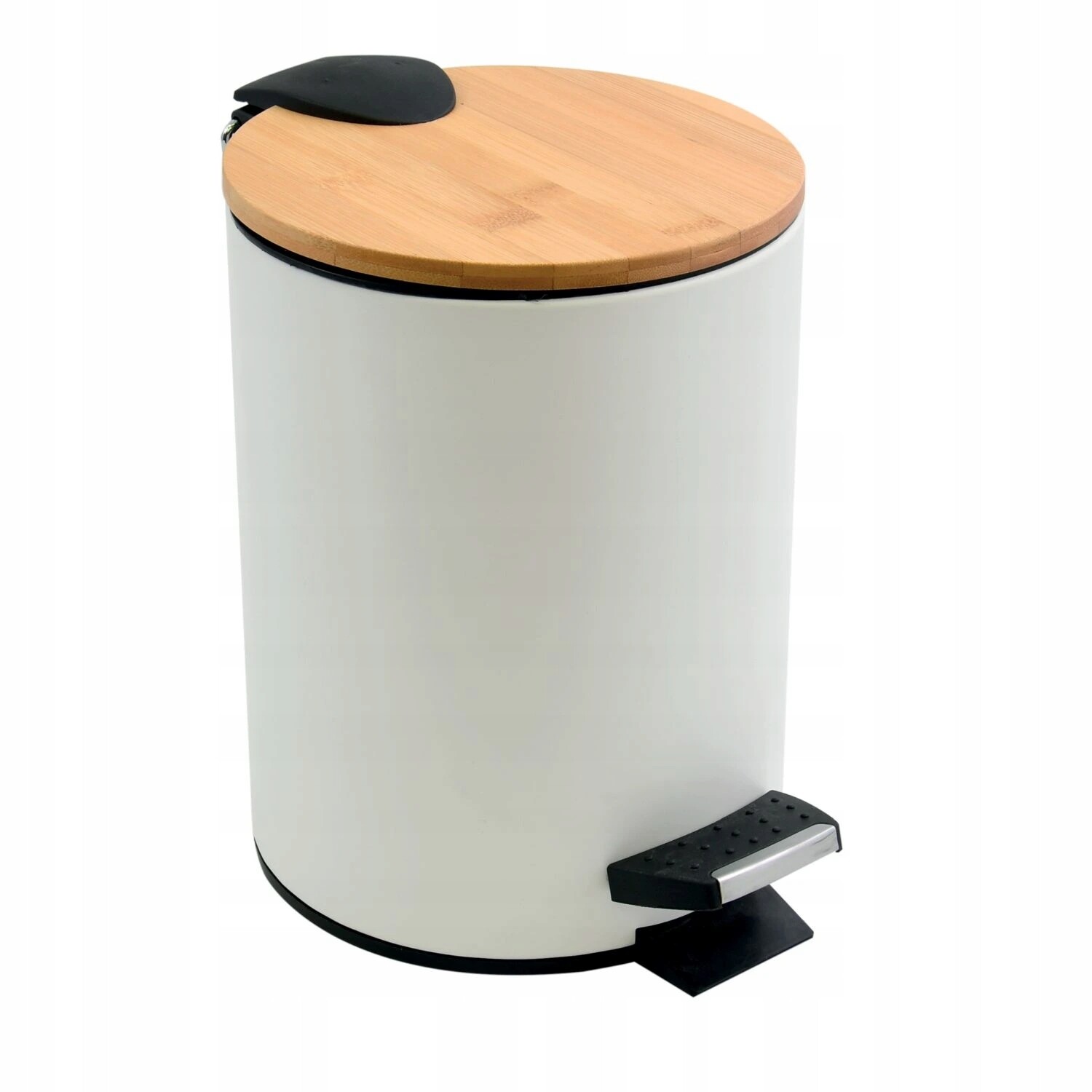 Spirella pedálový odpadkový koš Adonis, matná bílá ocel, bambusové víko, 5