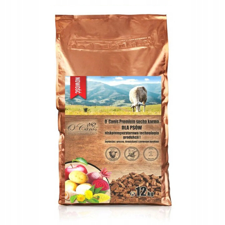 Suché krmivo pro psy O'Canis Premium s jehněčím masem, prosem a bramborami 12 kg