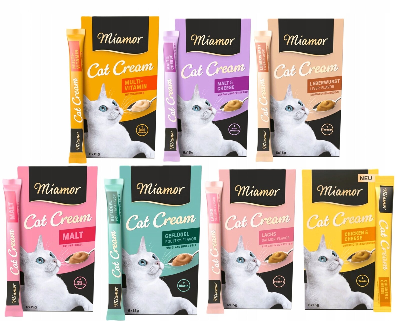 Miamor Cat Cream Zdravotní pochoutky Zdravotní mix 7x90 g