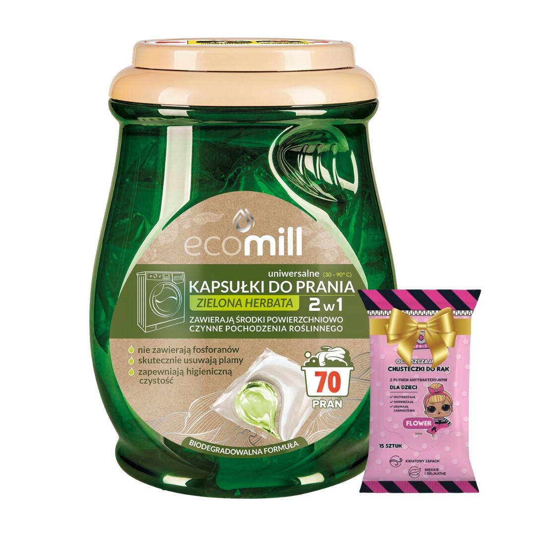 Ecomill Univerzální prací Kapsle Zelený Čaj 70 ks Dárek
