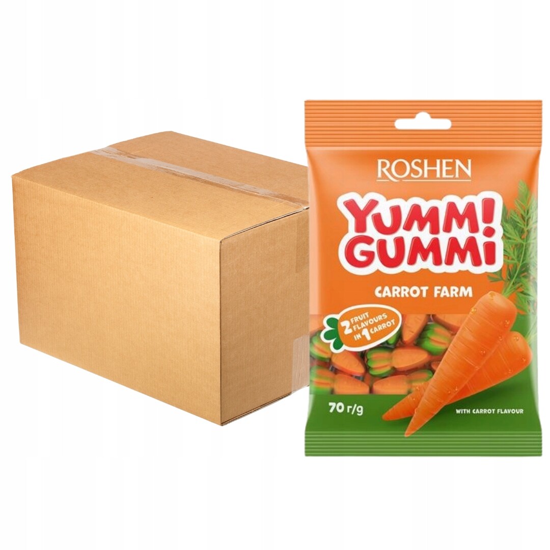 Roshen Yummi Žuvací Želé Bonbony mrkvové 70 g x 22 kusů
