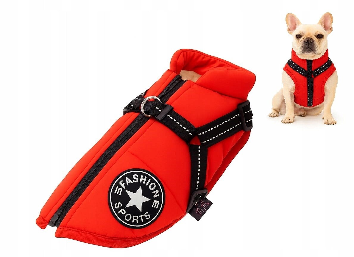 Zimní oblečení Bunda pro psa na zimu Červená s ramenními popruhy Velikost 2XL XXL