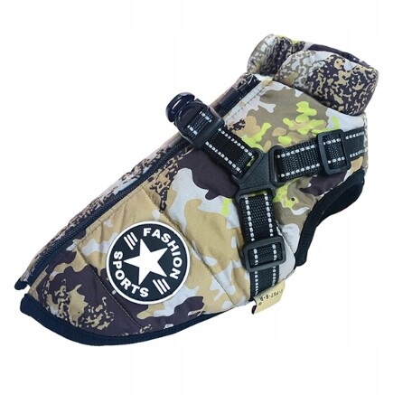 Bunda Oblečení Pro Psa Teplá Zimní Vesta Maskáčový S Ramenními Popruhy XL