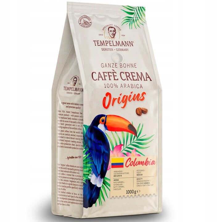 Tempelmann Origins Colombia Arabica Caffe Crema 1000 g kávová Káva