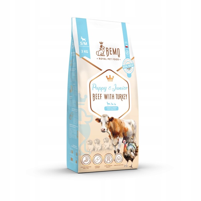 Suché Krmivo pro štěňata junior Bemo 3 kg hovězí krůtí krůta krmivo