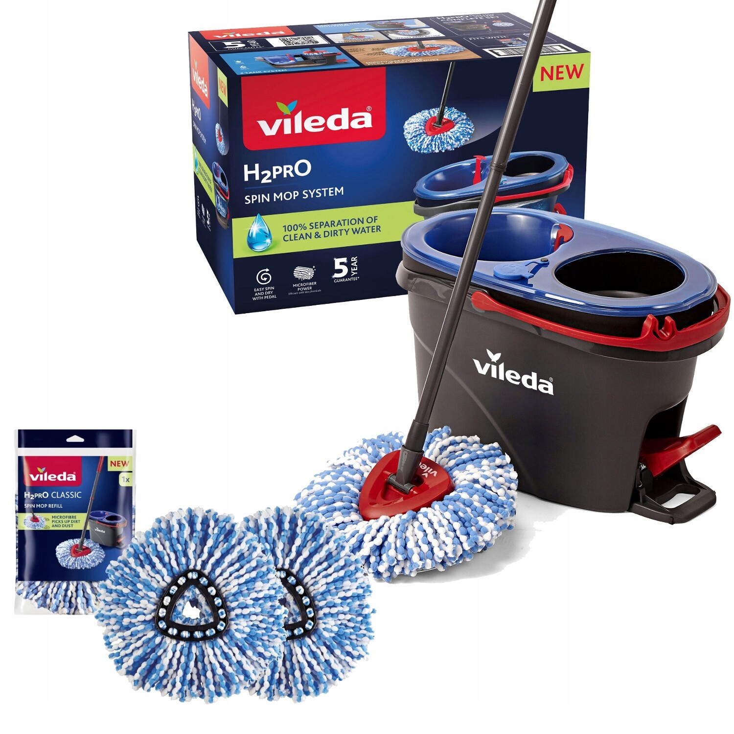 Rotační mop Vileda, sada H2prO s kbelíkem, dvěma komorami a 3 vložkami