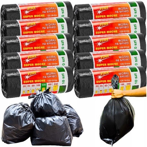 Pytle Na Odpadky Silné Sada 10 X 10 Ks 120 L Černé Ldpe Fine