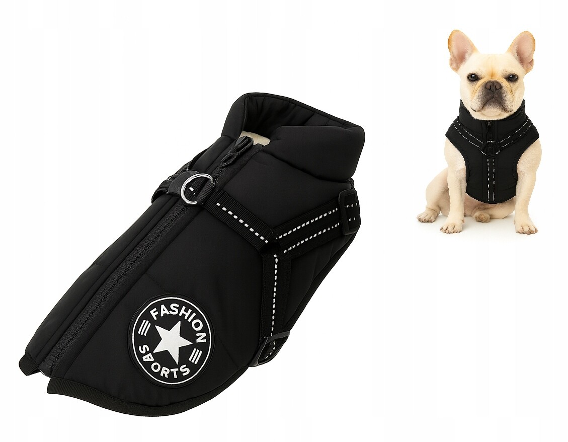 Zimní oblečení Bunda pro psa na zimu černá s ramenními popruhy Velikost 2XL XXL