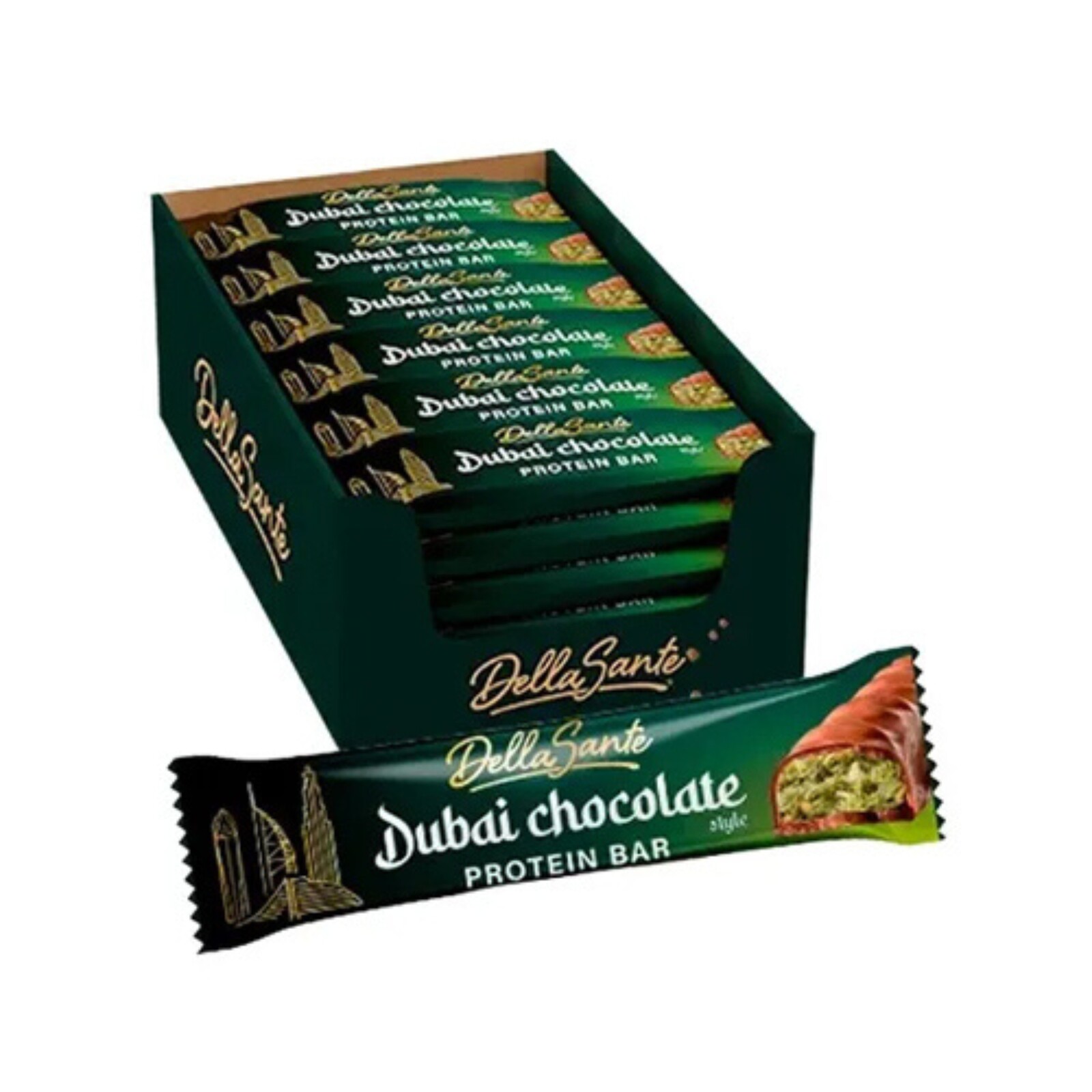 Proteinová Tyčinka Dubai Chocolate Pistácie Kadayif 24x 45 g Bílkoviny 15 g Sante