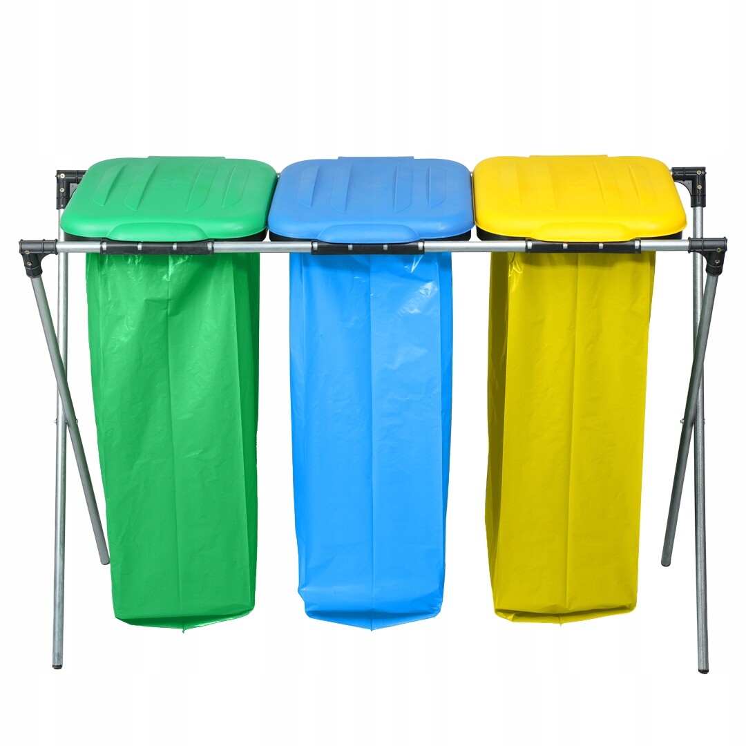 Kovový Stojan na třídění odpadků Nádoba na odpadky na 3 sáčky