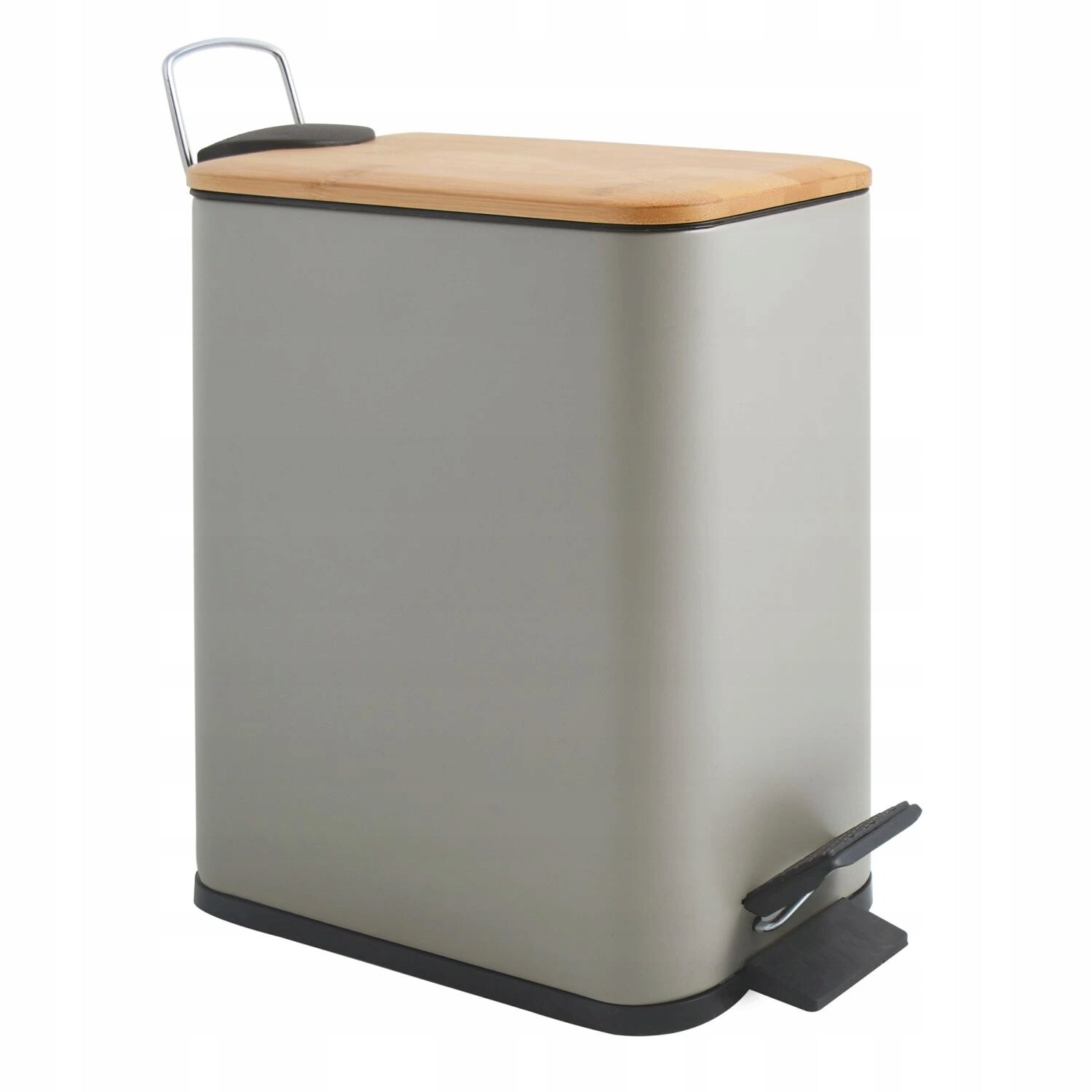Spirella pedálový odpadkový koš Erik, šedo-hnědá, ocel, bambusové víko, 5 L