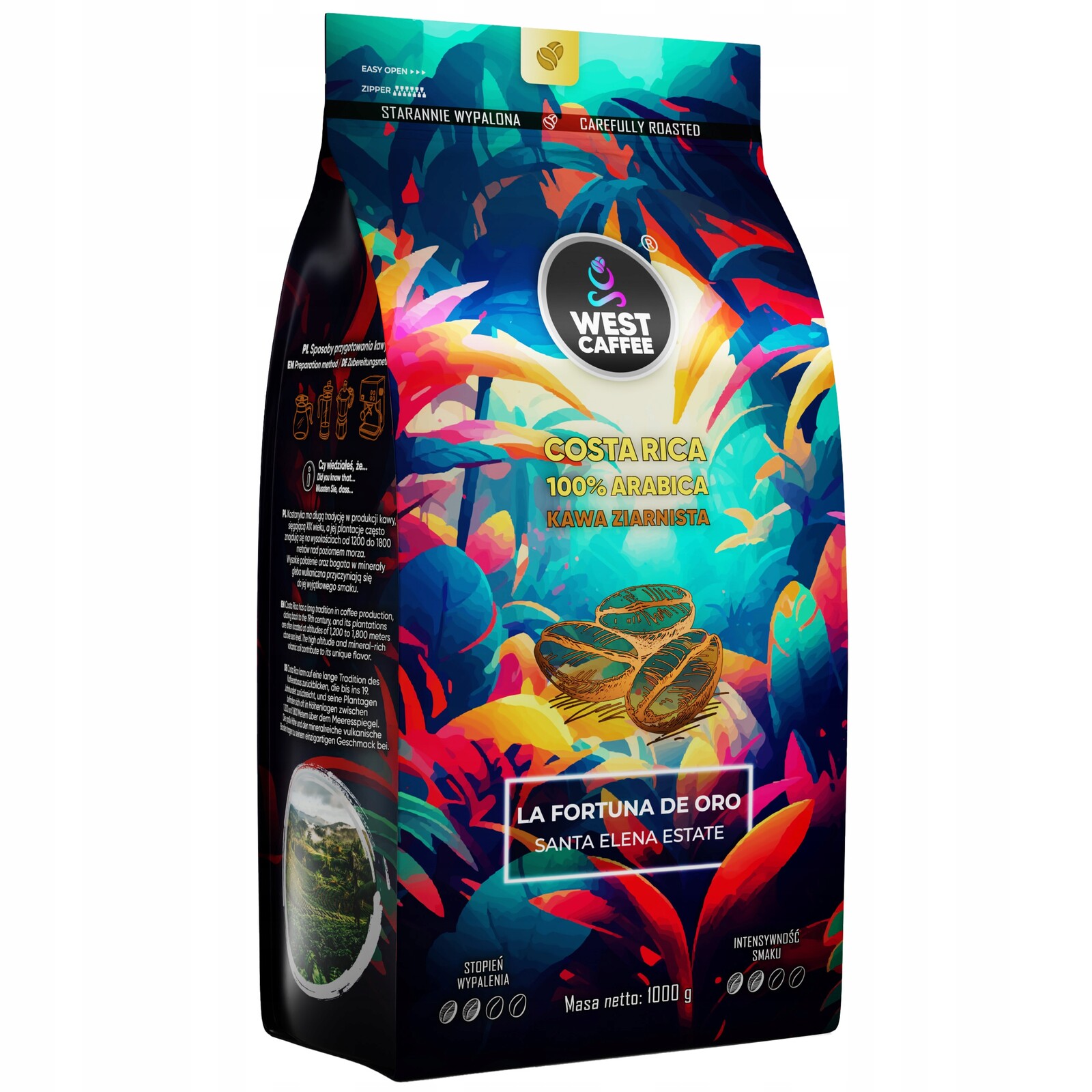 Káva zrnková Kostarika 1 kg Čerstvě pražená 100% Arabica La Fortuna de Oro