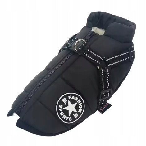 Zimní oblečení Bunda pro psa na zimu černá s ramenními popruhy Velikost L