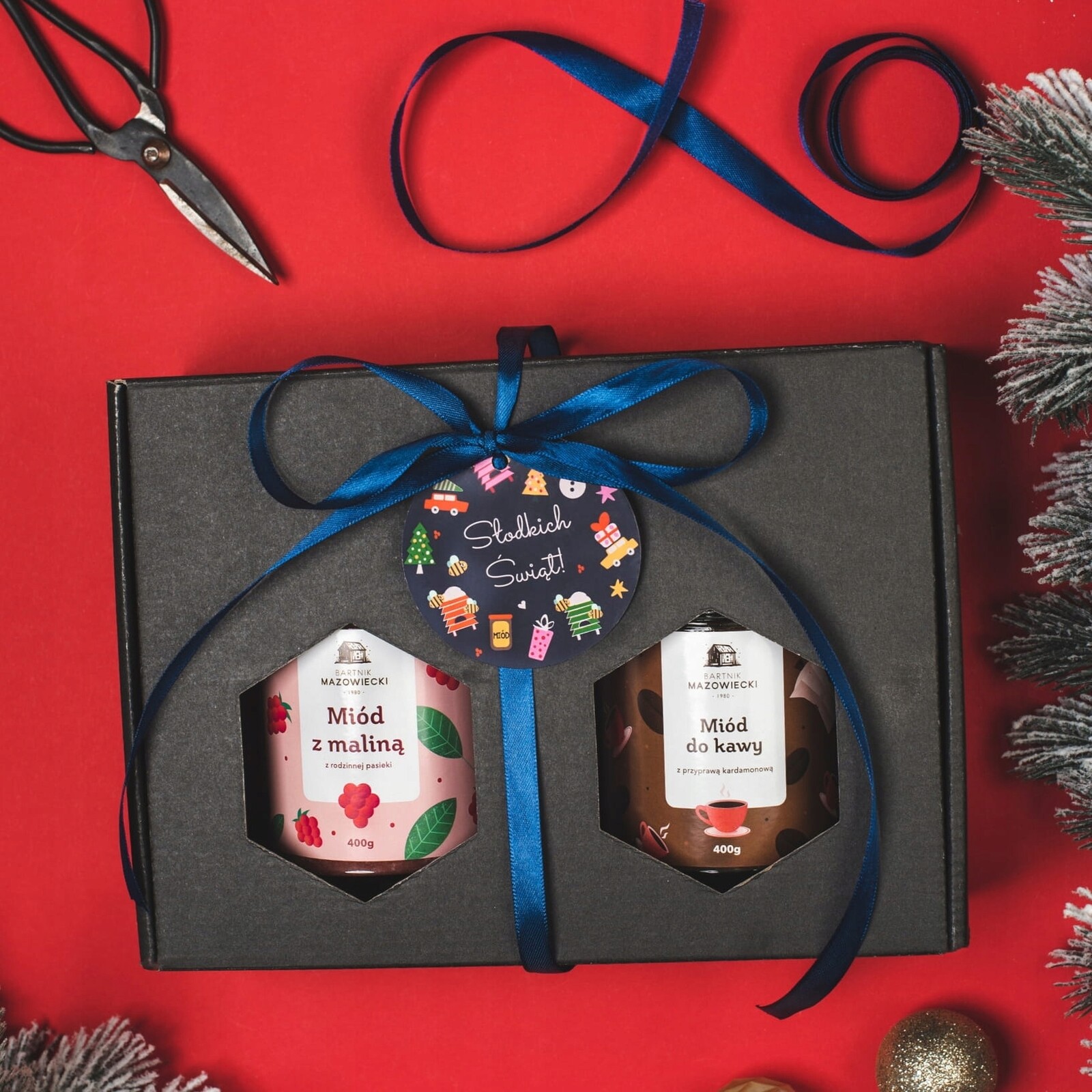 Vánoční dárková sada se dvěma medy po 400 g Bartnik Mazowiecki