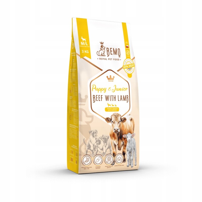 Bemo Puppy Junior krmivo 3 kg pro štěňata hovězí jehněčí maso velké