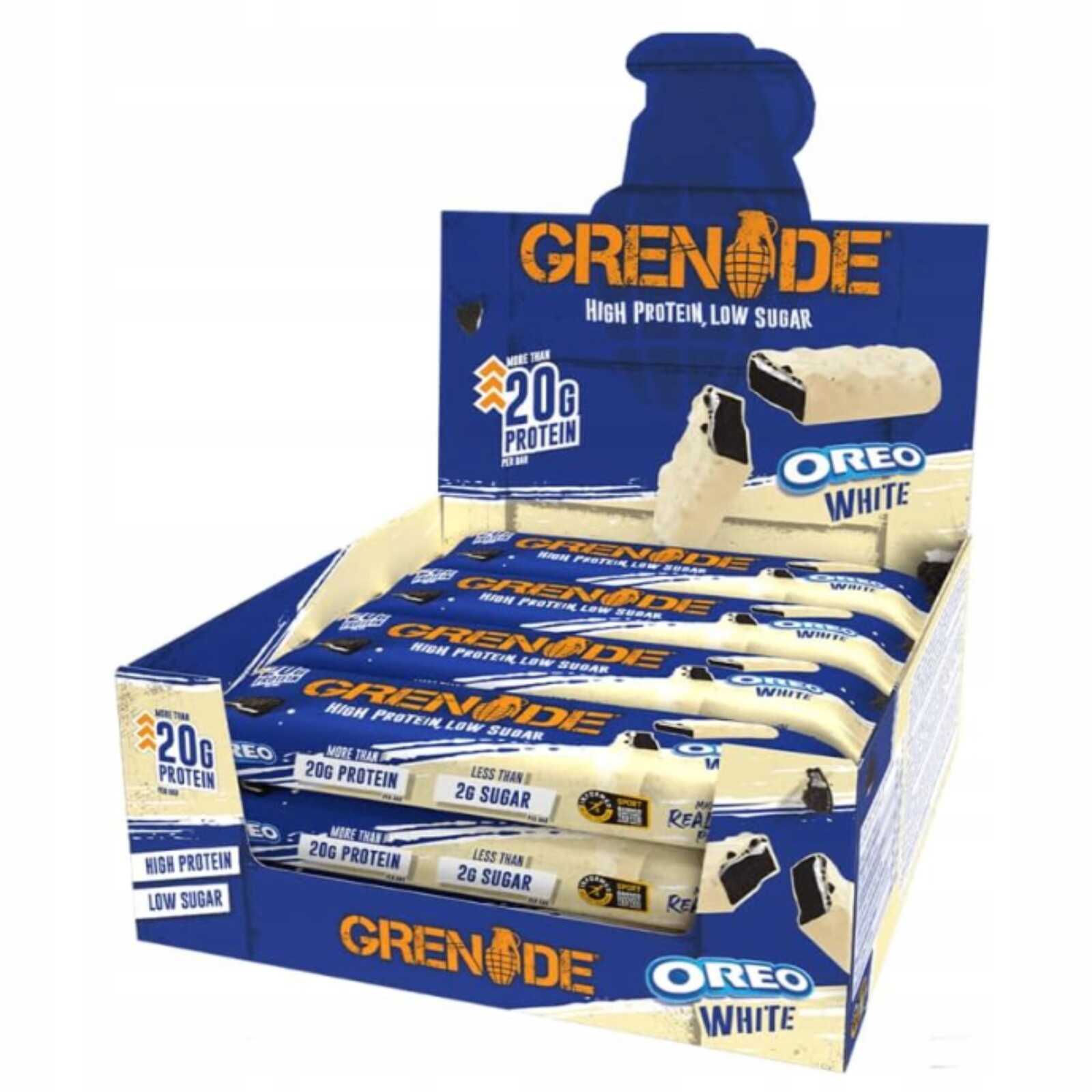 Proteinová Tyčinka 20 g bílkovin s vysokým obsahem bílkovin Grenade Protein Bar Oreo White