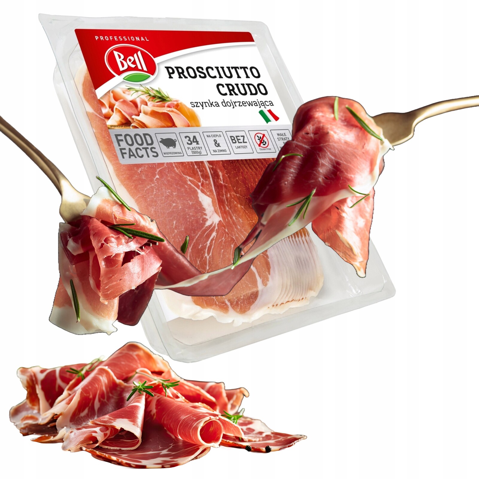 Prosciutto Crudo 500 g Bell Zrající šunka 34 plátků, italský chuť