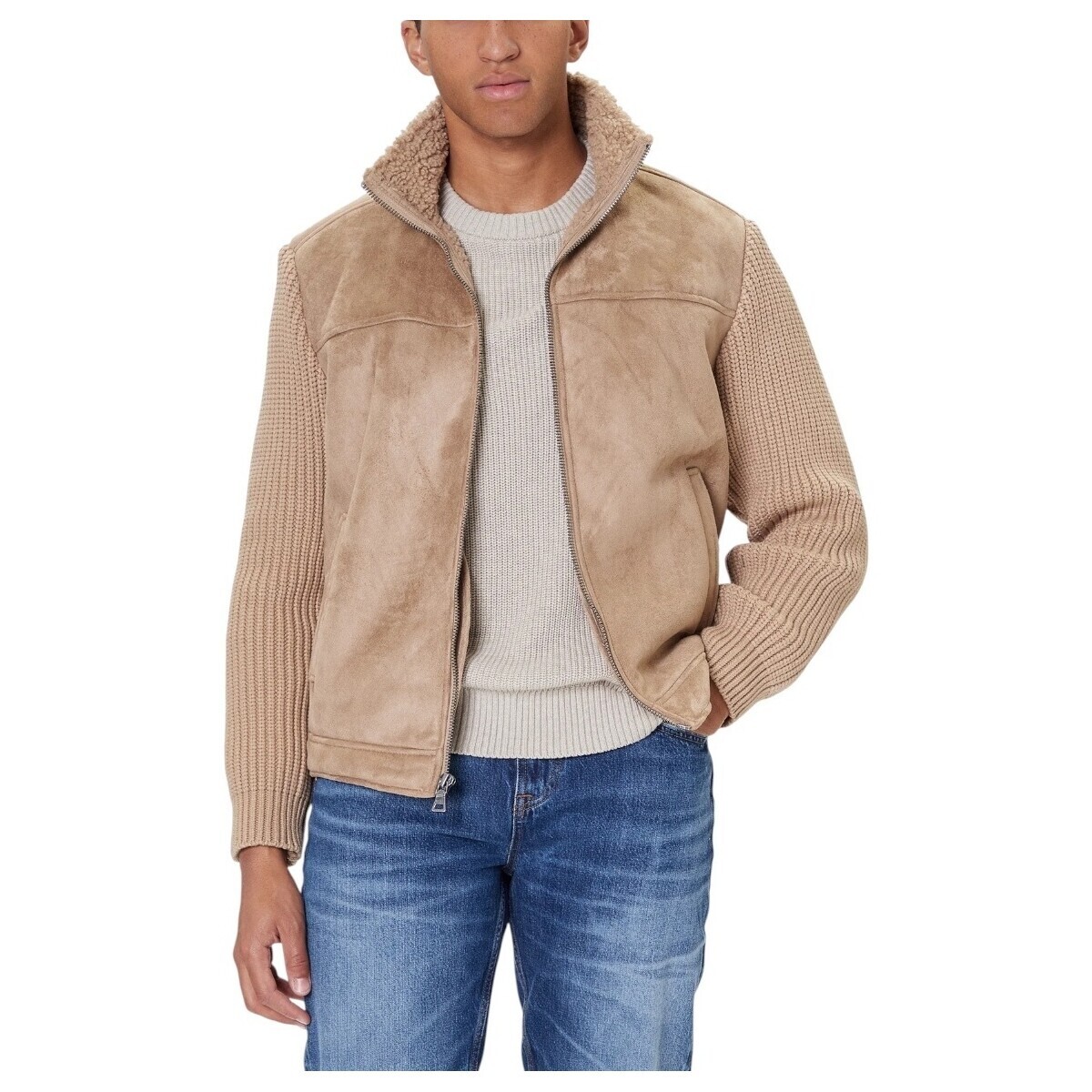 Guess  LS MN SUEDE MIX RIVER JACKET M5BR79 Z5570  Béžová