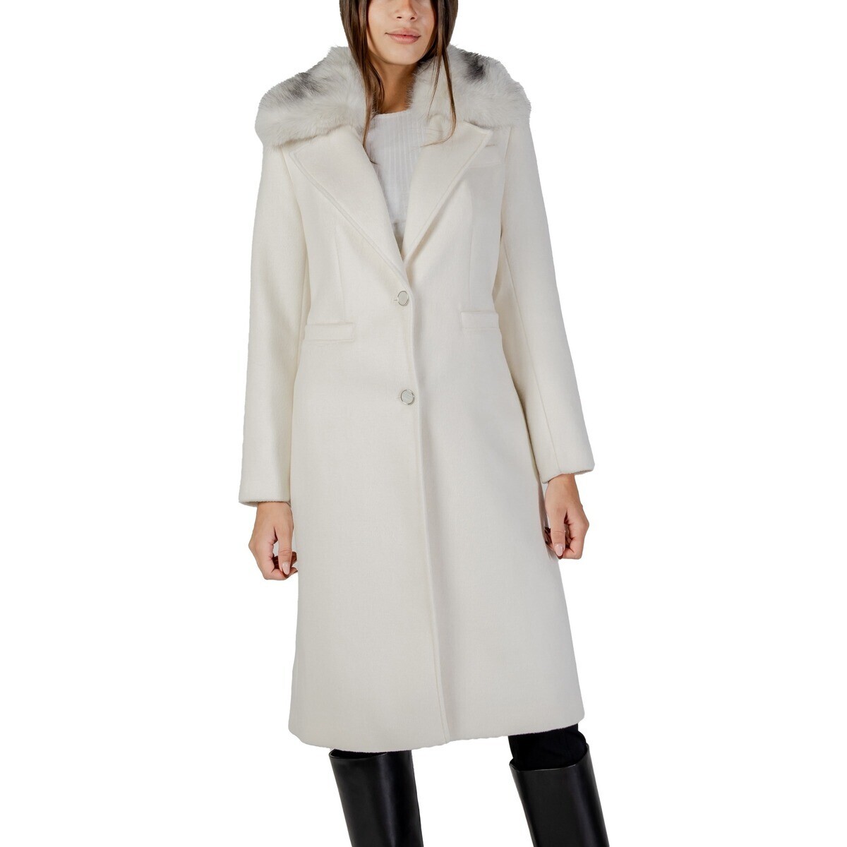 Guess  KAROLE FUR COLLAR COAT W5BL19 W2642  Bílá