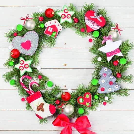 POL-MAK Vánoční ubrousky Daisy L - Xmas Wreath with Felt Decorations - SD_GW_015901