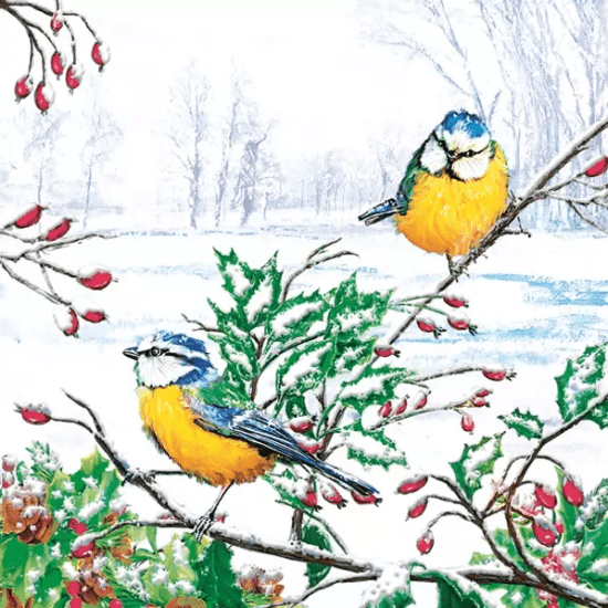 POL-MAK Vánoční ubrousky Daisy L - Two Winter Tits - SD_GW_016101