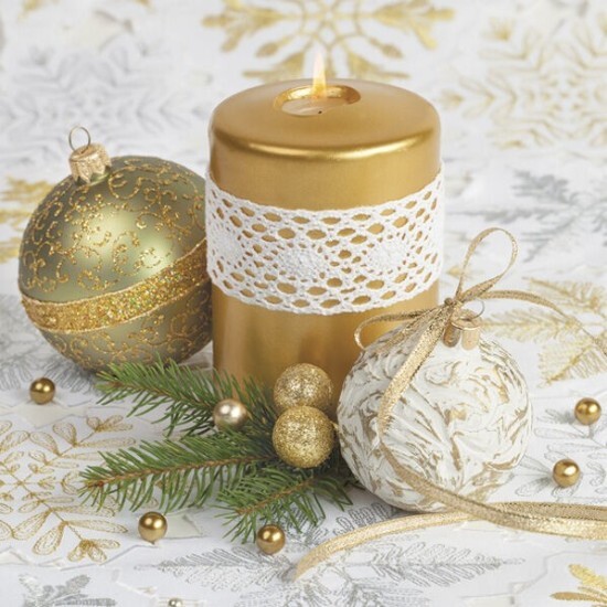POL-MAK Vánoční ubrousky Daisy L - Gold Candle with Lace Arrangement - SD_GW_018301
