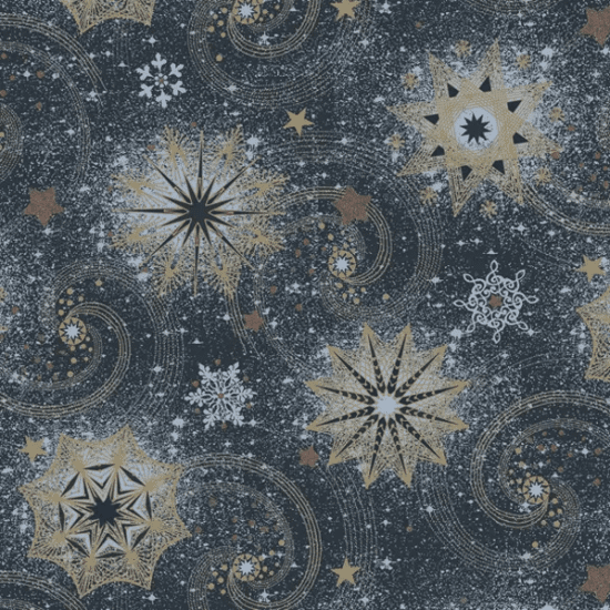 POL-MAK Vánoční ubrousky Daisy L - Gold & Blue Stars and Twirls on Navy - SD_GW_019702