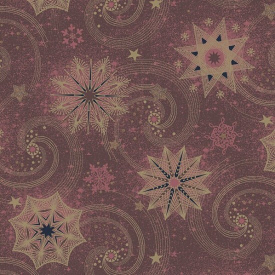 POL-MAK Vánoční ubrousky Daisy L - Gold & Red Stars and Twirls on Claret - SD_GW_019703