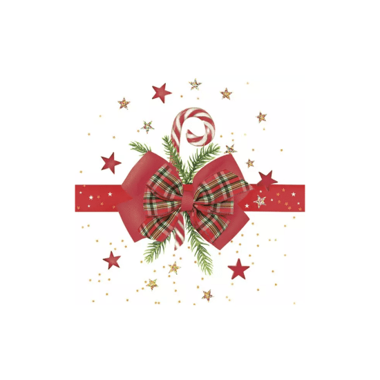 POL-MAK Vánoční ubrousky Daisy C - Checked Bow with Candy Cane - CD_GW_022001