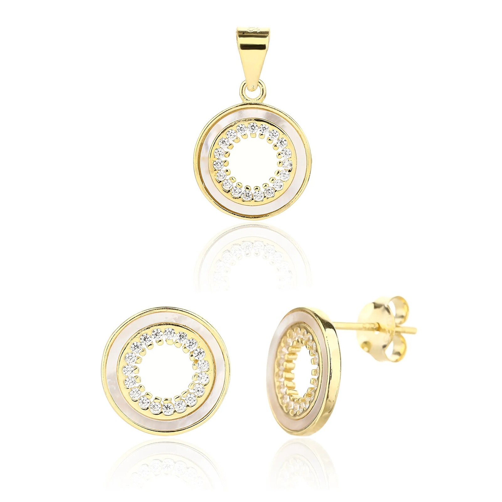 JVD Pozlacená sada šperků s perletí SVLS0129SJ6GO00 (přívěsek, náušnice)